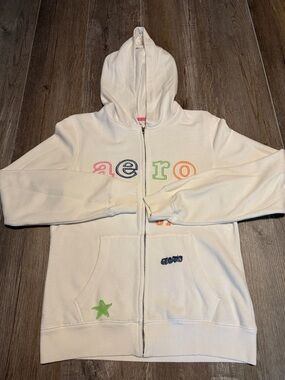 Aeropostale White Hooded Zip-Up Sweatshirt